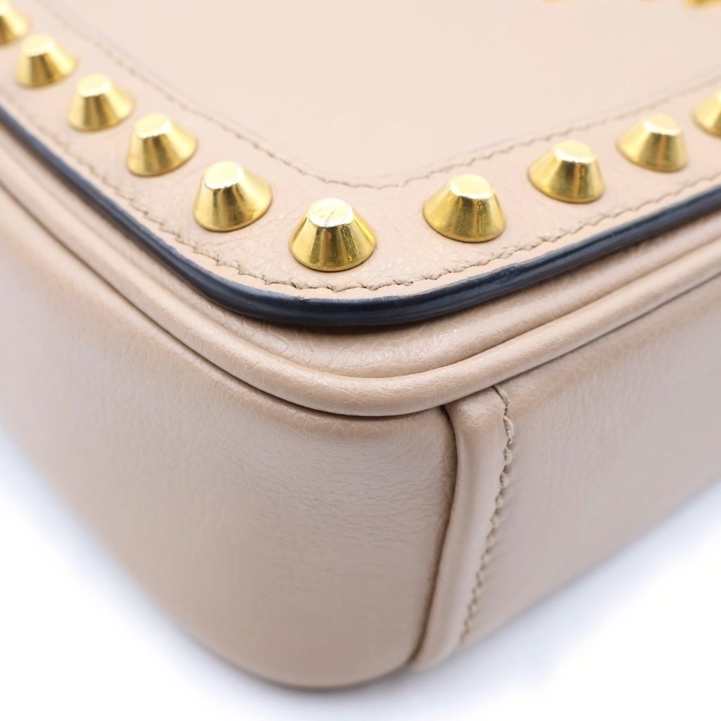 Prada Studded Shoulder Bag Beige Leather Gold — view 6