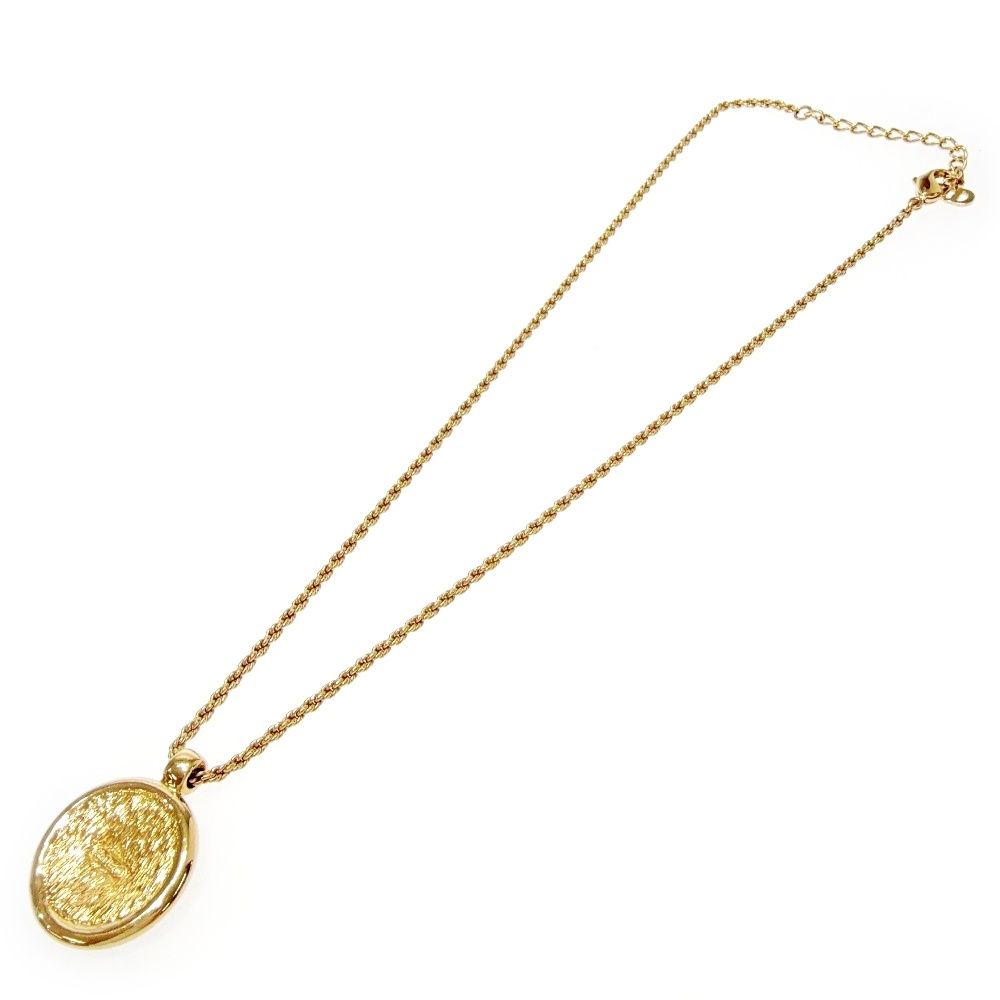 Dior Rhinestone Emblem Round Necklace Gold — view 4