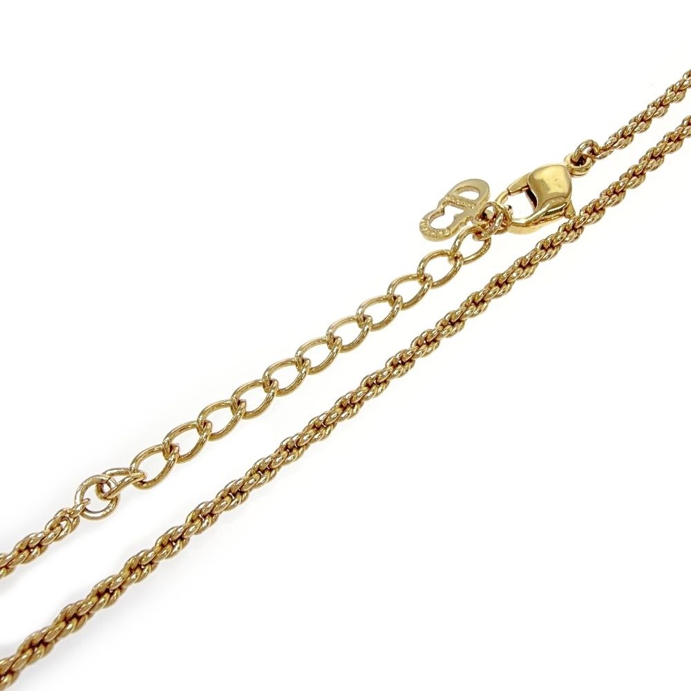 Dior Rhinestone Emblem Round Necklace Gold — view 5