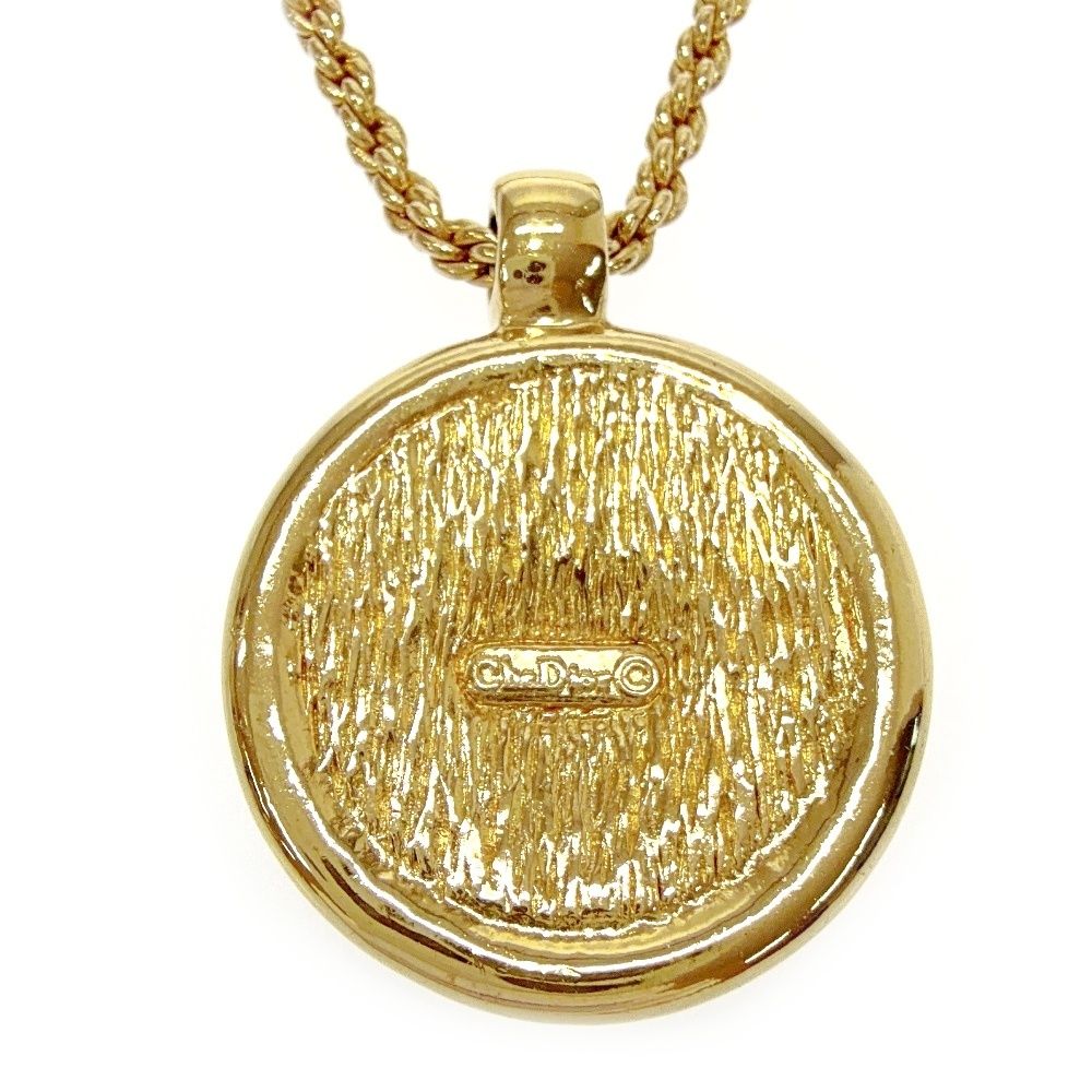 Dior Rhinestone Emblem Round Necklace Gold — view 2