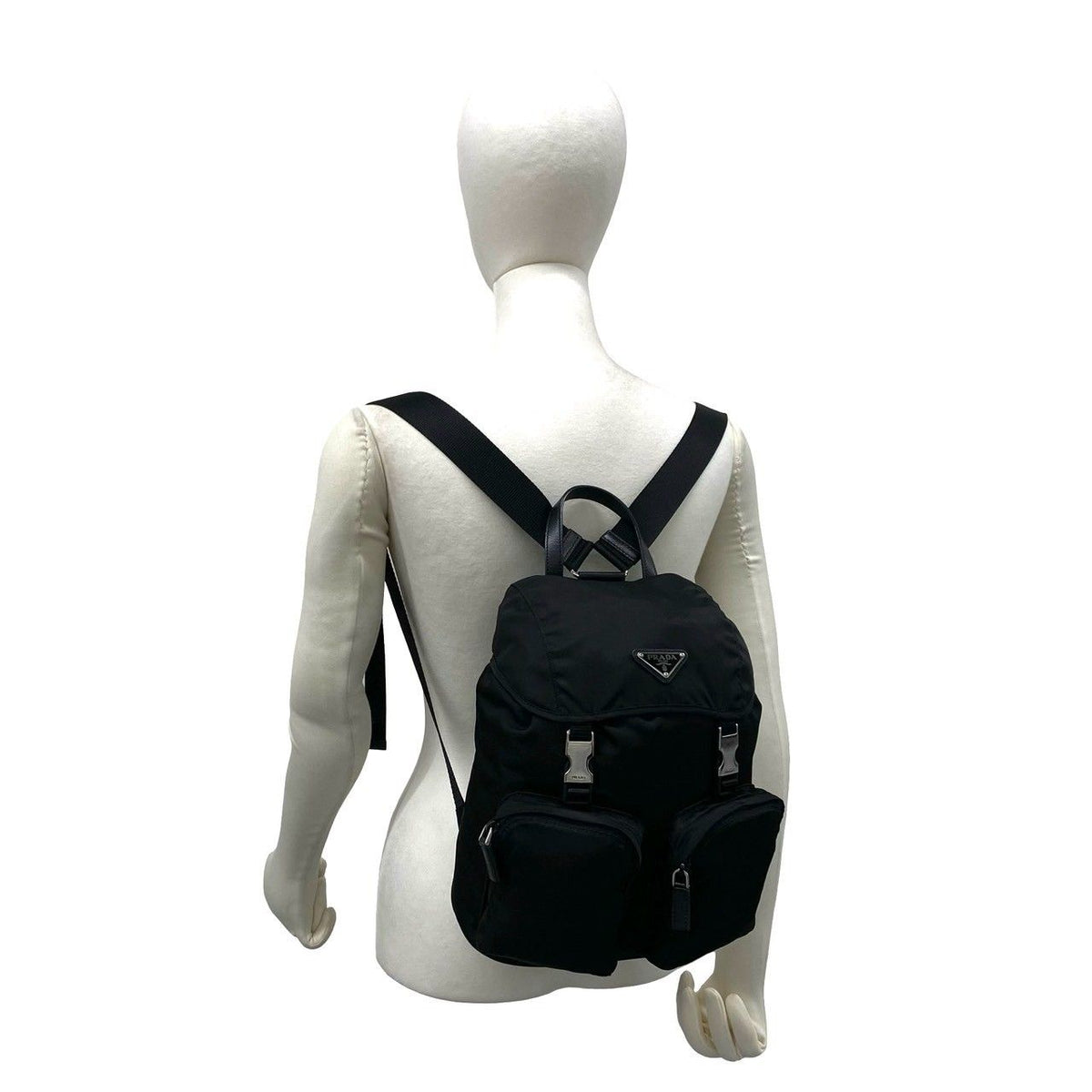 Prada Triangle Logo Tessuto Pocono Nylon Saffiano Leather Backpack Black — view 2