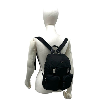 Prada Triangle Logo Tessuto Pocono Nylon Saffiano Leather Backpack Black — view 2