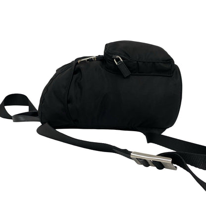 Prada Triangle Logo Tessuto Pocono Nylon Saffiano Leather Backpack Black — view 5