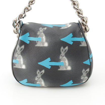 Prada Leather Cowhide Rabbit Arrow Shoulder Bag Black Blue — view 5