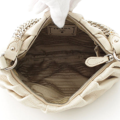 Prada Cervo Lux Chain Leather Hobo Gradient Shoulder Bag Ivory Pink Beige — view 6