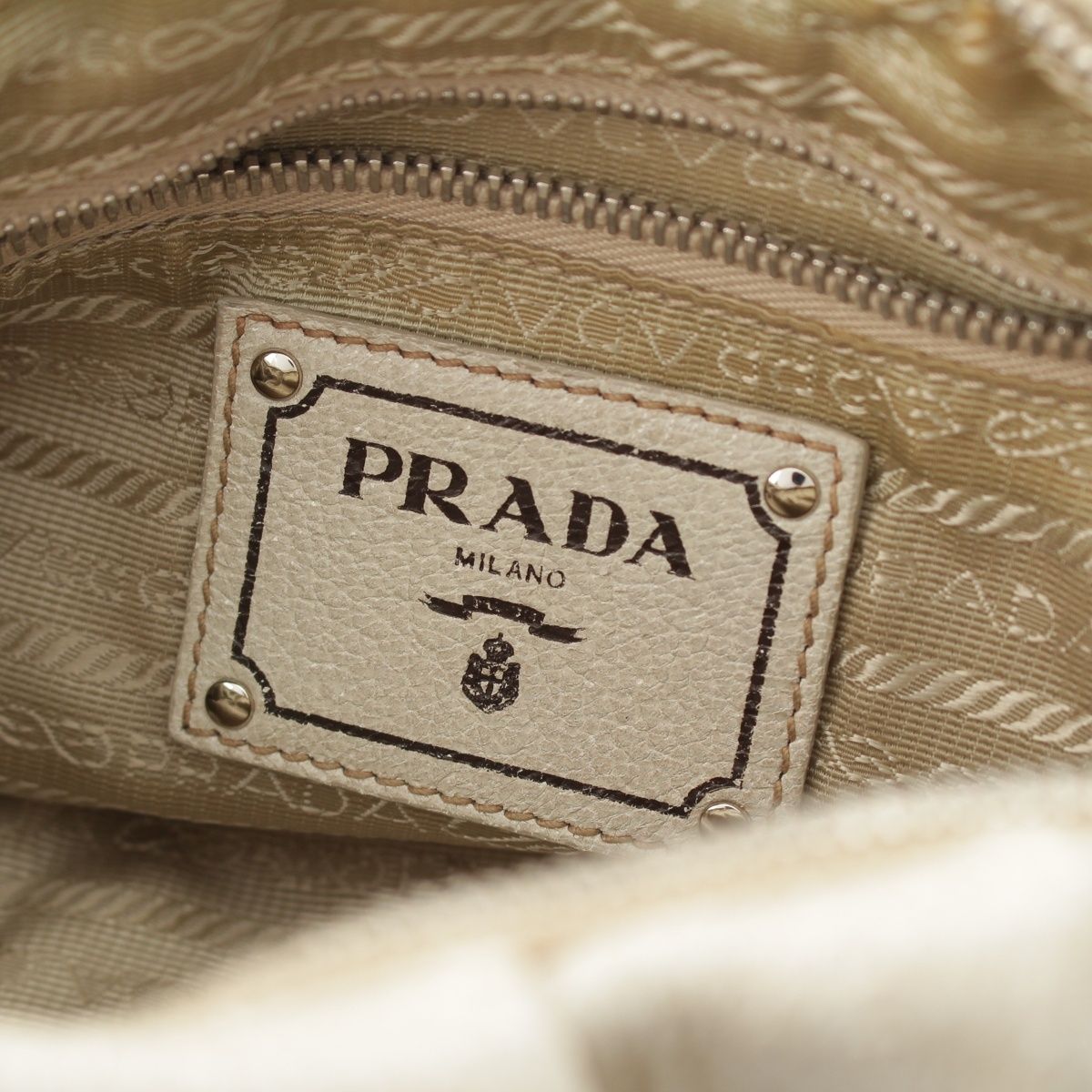 Prada Cervo Lux Chain Leather Hobo Gradient Shoulder Bag Ivory Pink Beige — view 7
