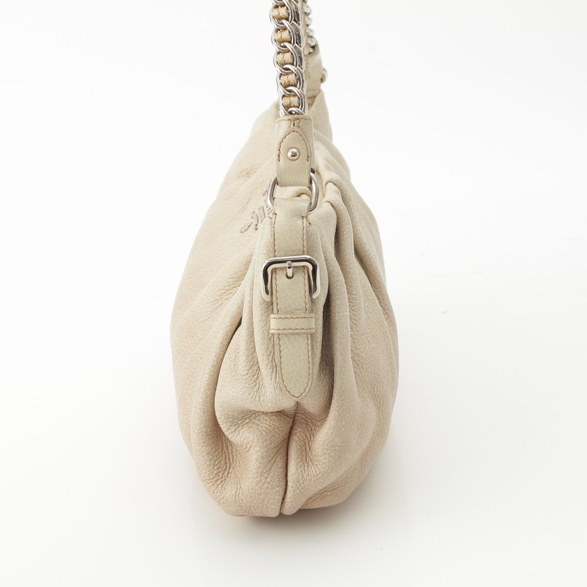 Prada Cervo Lux Chain Leather Hobo Gradient Shoulder Bag Ivory Pink Beige — view 3