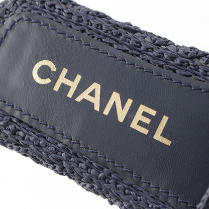 Chanel Raffia CC Logo Flat Sandals Slippers Navy 34C — view 7