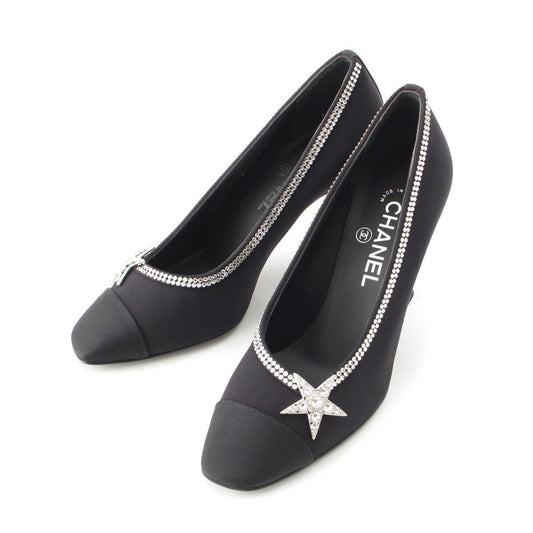 Chanel Fabric Crystal Star Strass Heels Pumps Black 38C
