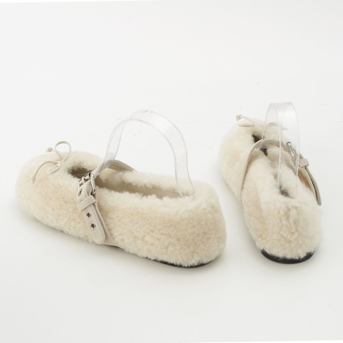 Miu Miu Shearling Ballerinas Fleece Flat Pumps Shoes Off White — view 4