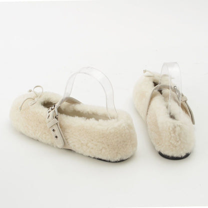 Miu Miu Shearling Ballerinas Fleece Flat Pumps Shoes Off White — view 4