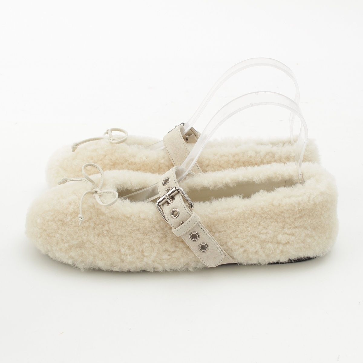Miu Miu Shearling Ballerinas Fleece Flat Pumps Shoes Off White — view 3