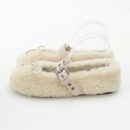 Miu Miu Shearling Ballerinas Fleece Flat Pumps Shoes Off White — view 3