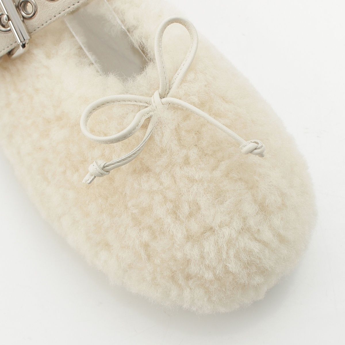 Miu Miu Shearling Ballerinas Fleece Flat Pumps Shoes Off White — view 6