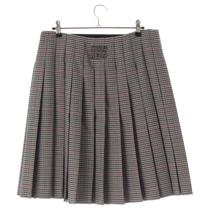 Miu Miu Wool Leather Belted Back Logo Glen Check Skirt Gray Multicolor 36 — view 2