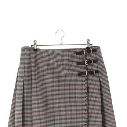 Miu Miu Wool Leather Belted Back Logo Glen Check Skirt Gray Multicolor 36 — view 3