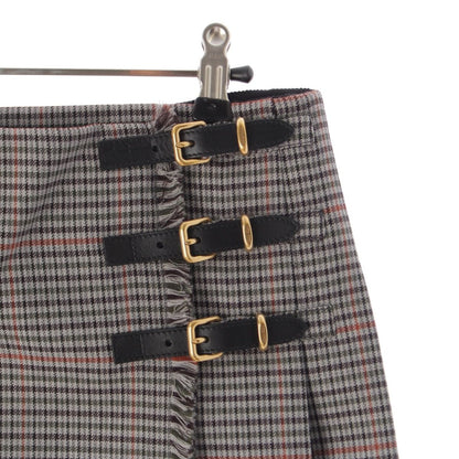 Miu Miu Wool Leather Belted Back Logo Glen Check Skirt Gray Multicolor 36 — view 4