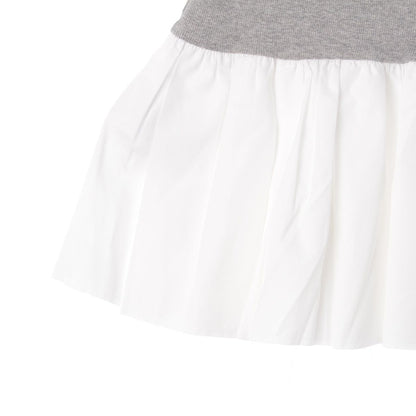 Miu Miu Cotton Poplin Cashmere Rib Knit Contrast Trim Mini Skirt White Gray 40 — view 5