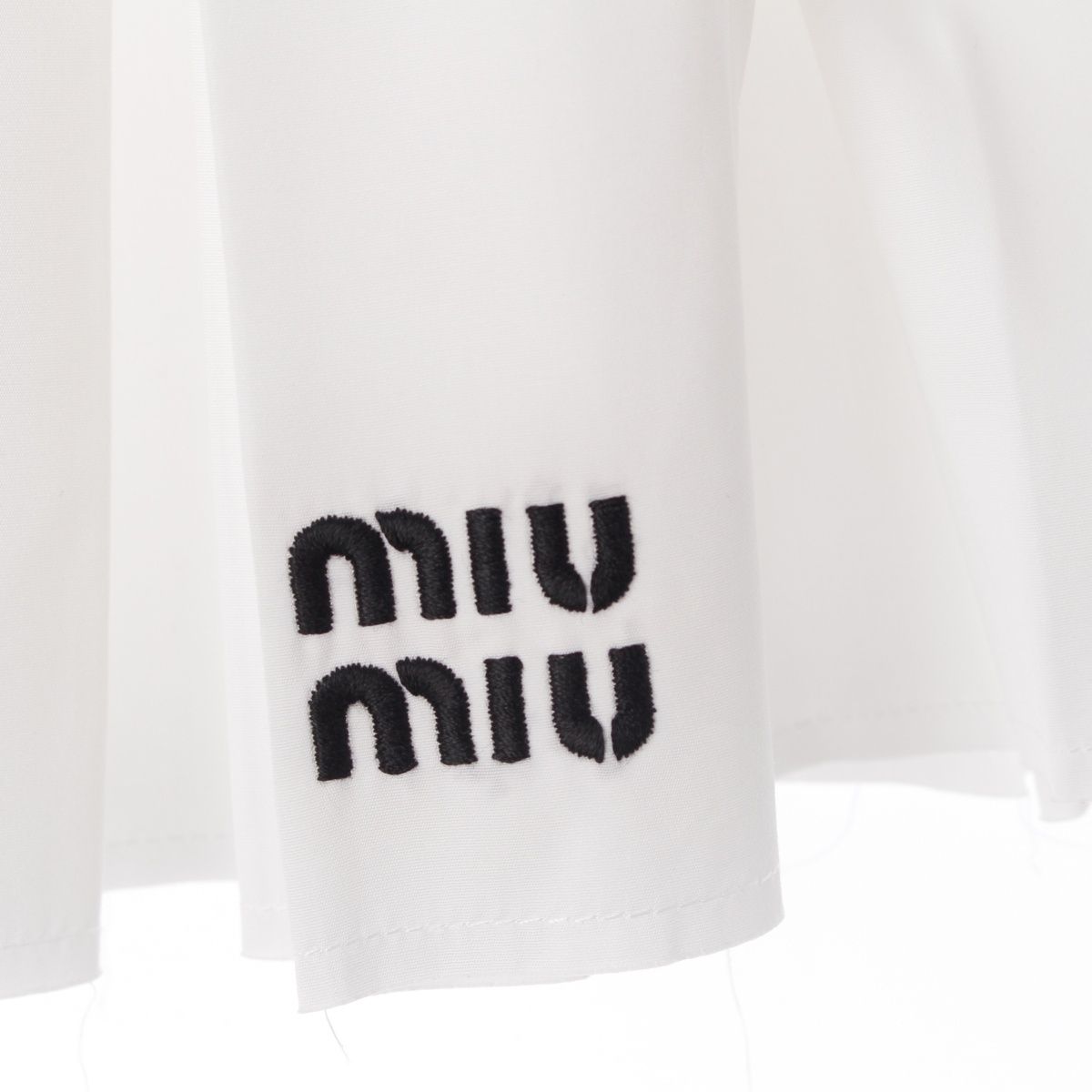 Miu Miu Cotton Poplin Cashmere Rib Knit Contrast Trim Mini Skirt White Gray 40 — view 7