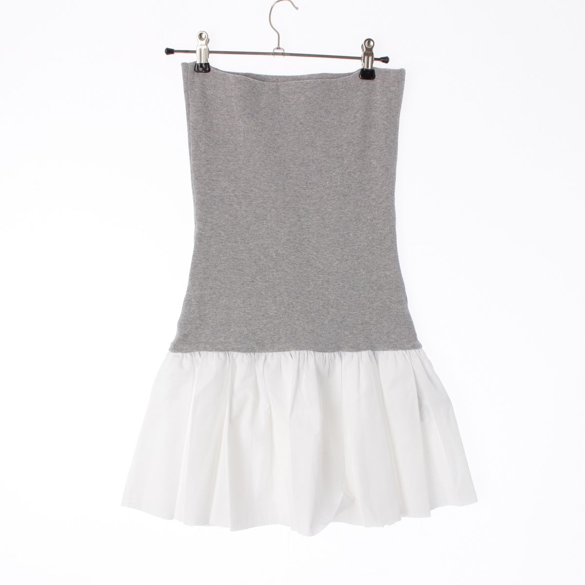 Miu Miu Cotton Poplin Cashmere Rib Knit Contrast Trim Mini Skirt White Gray 40 — view 2