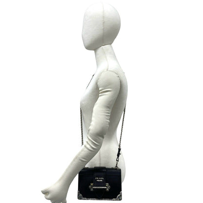 Prada Cahier Logo Leather Chain Mini Shoulder Bag Pochette Black — view 2