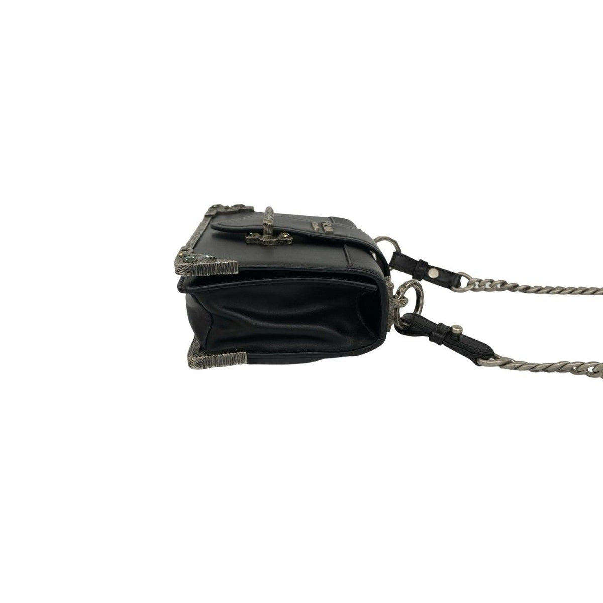 Prada Cahier Logo Leather Chain Mini Shoulder Bag Pochette Black — view 6