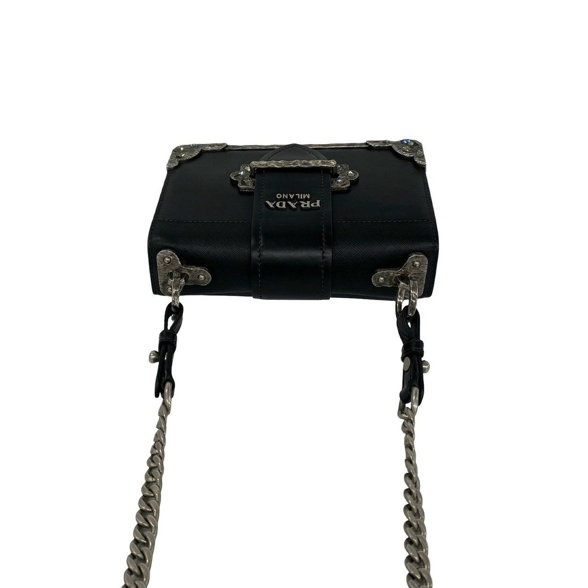 Prada Cahier Logo Leather Chain Mini Shoulder Bag Pochette Black — view 4