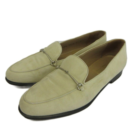 Gucci Loafers Suede Horsebit Silver Beige