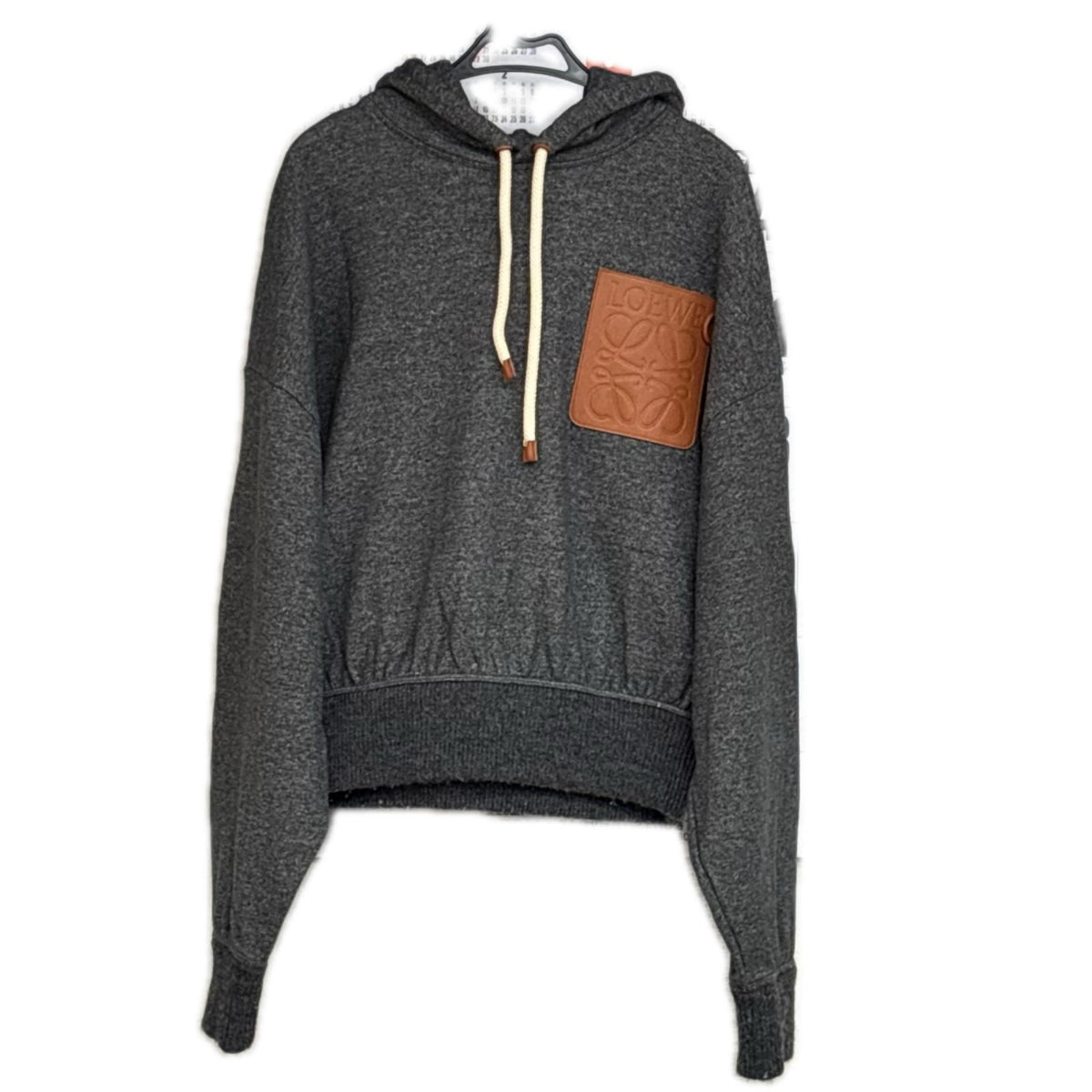 Loewe Anagram Leather Logo Pullover Hoodie Gray XS — view 2