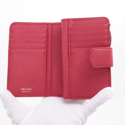 Prada Saffiano Leather Bifold Wallet Compact Pink — view 3