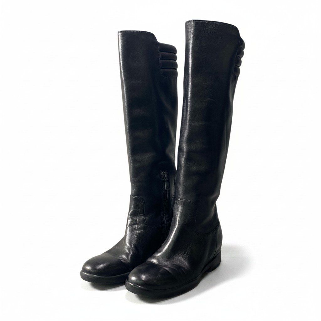 Prada 2 D Sport Long Boots Leather Side Zip Black Shoes