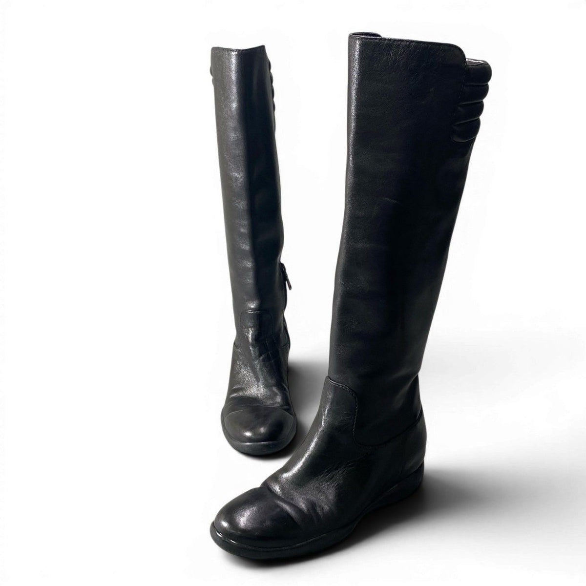 Prada 2 D Sport Long Boots Leather Side Zip Black Shoes — view 3