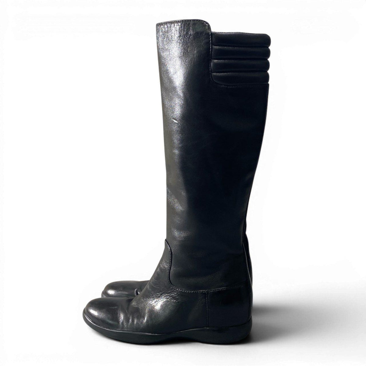 Prada 2 D Sport Long Boots Leather Side Zip Black Shoes — view 4