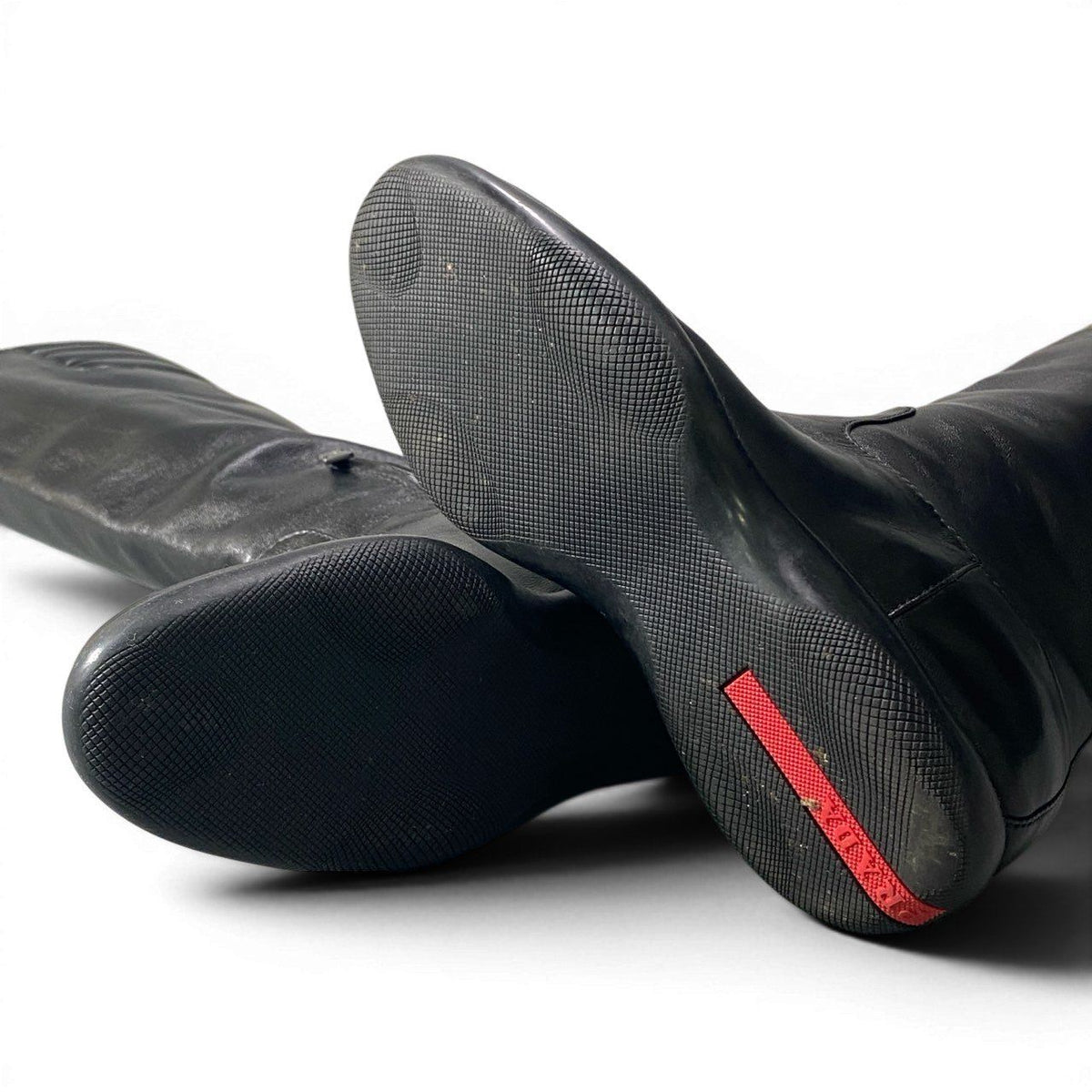 Prada 2 D Sport Long Boots Leather Side Zip Black Shoes — view 7