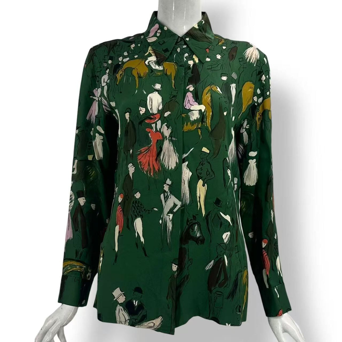Hermes Shirt Clerc Twillaine Green Silk
