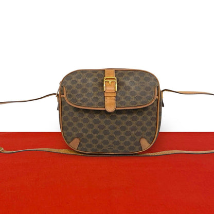 Celine Vintage Macadam Blason Pattern Leather Shoulder Bag Pochette Crossbody