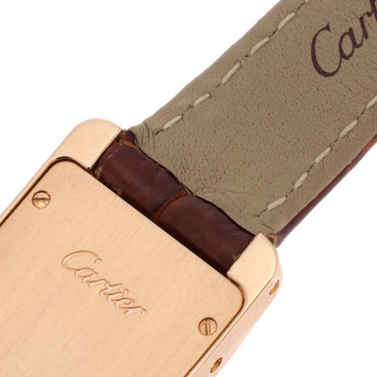 Cartier Tank Americanine SM Watch 18k Yellow Gold Leather Strap Silver Quartz — view 6