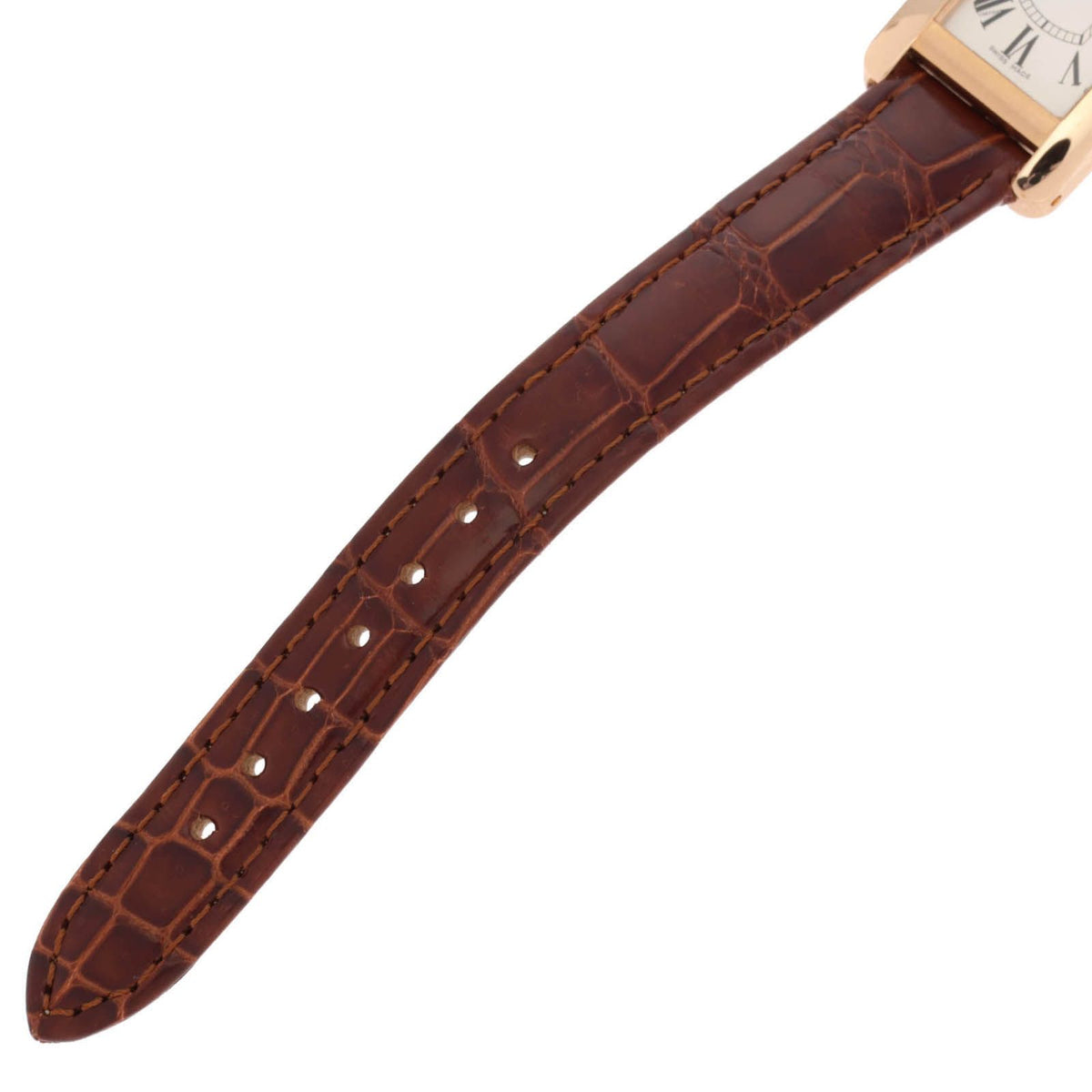 Cartier Tank Americanine SM Watch 18k Yellow Gold Leather Strap Silver Quartz — view 5