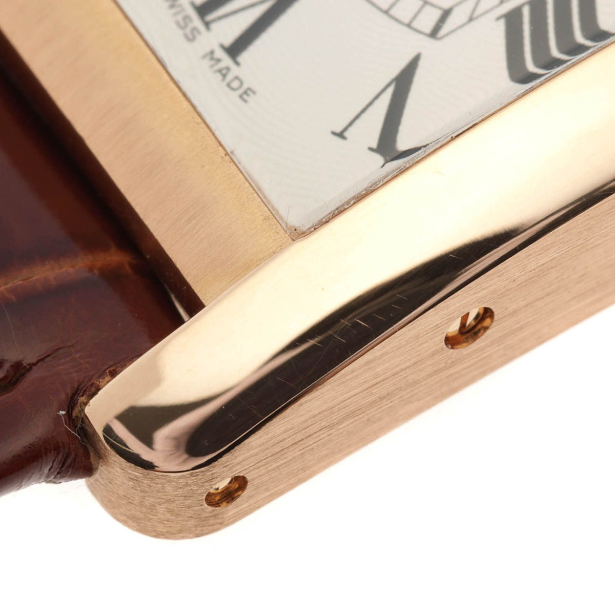 Cartier Tank Americanine SM Watch 18k Yellow Gold Leather Strap Silver Quartz — view 7