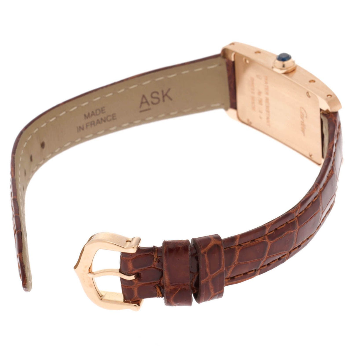 Cartier Tank Americanine SM Watch 18k Yellow Gold Leather Strap Silver Quartz — view 3