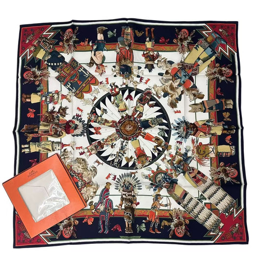 Hermes Scarf Carre 90 Silk Kachinas Navy