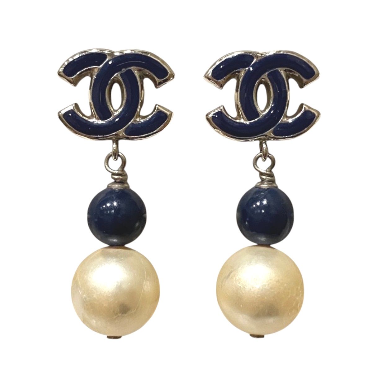 Chanel CC Logo Earrings Metal Faux Pearl