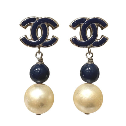 Chanel CC Logo Earrings Metal Faux Pearl