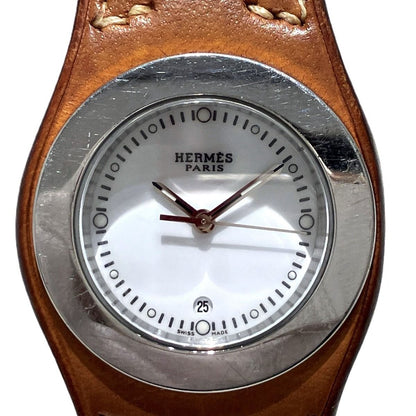 Hermes Arne Watch SS Leather Quartz White Dial
