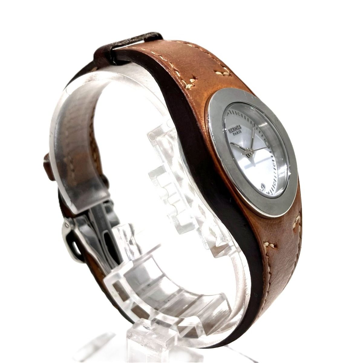 Hermes Arne Watch SS Leather Quartz White Dial — view 3