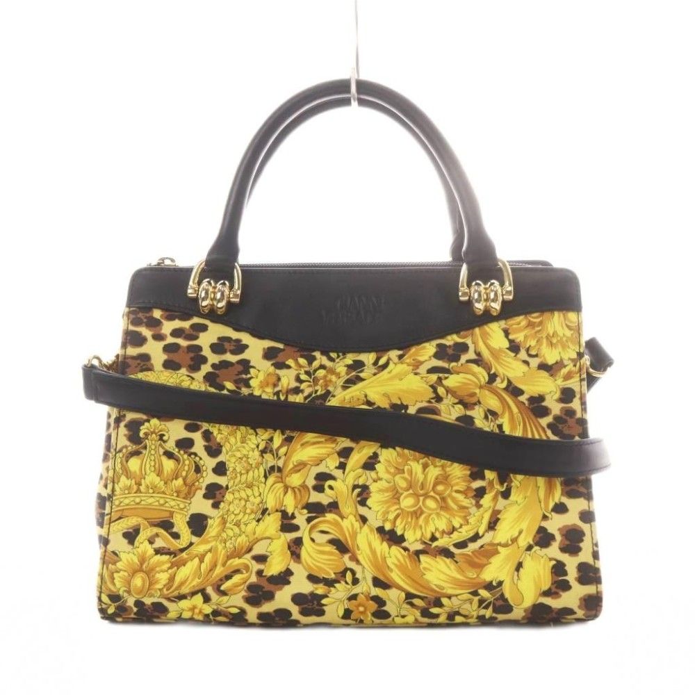 Versace Gianni Vintage Shoulder Bag Leopard Print All Over 2-Way Leather Yellow