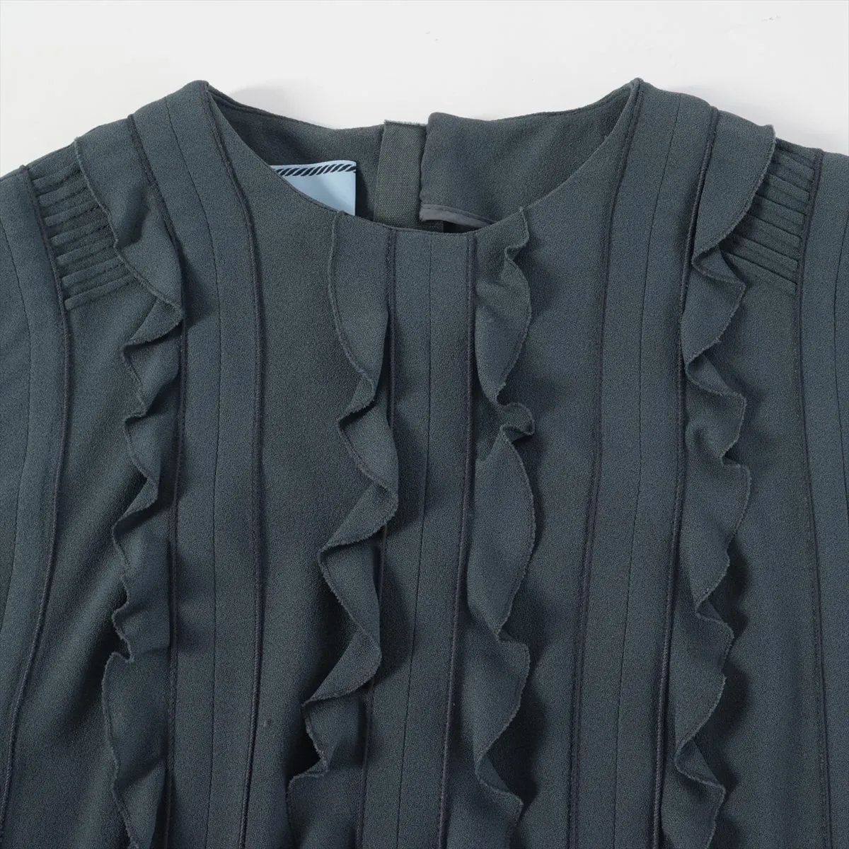 Prada Ruffles Gathered Dress Gray — view 3