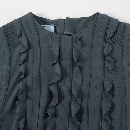 Prada Ruffles Gathered Dress Gray — view 3