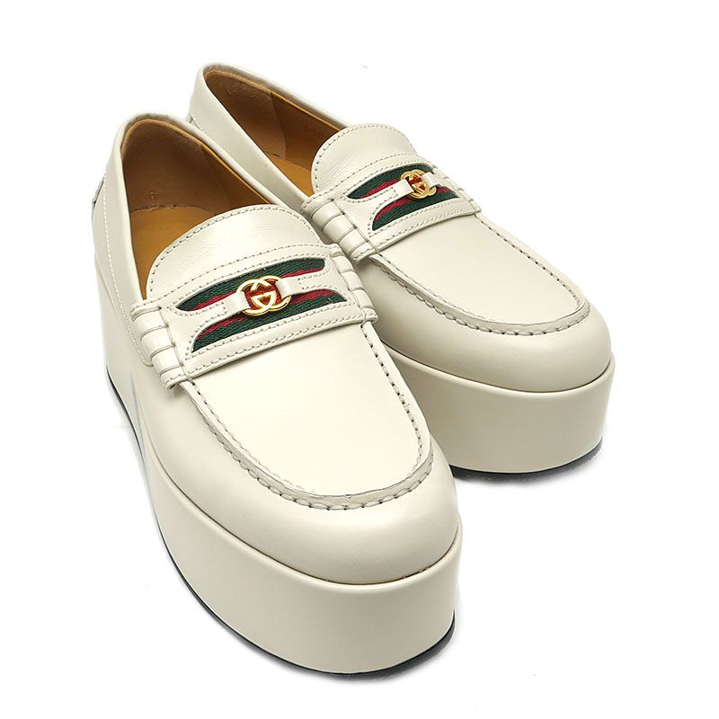 Gucci Platform Loafers Thick Sole Leather Ivory