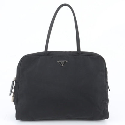 Prada White Tag Tessuto Nylon Triangle Logo Leather Tote Bag